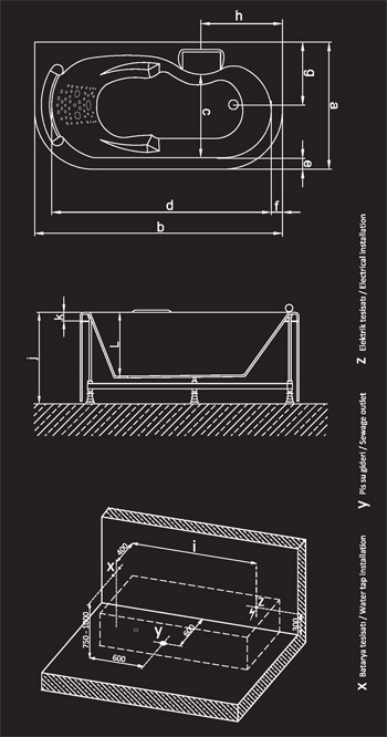 160 x 80 x 60 h. Jakuzi Lüx