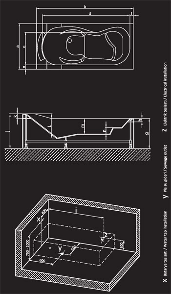 170 x 80 x 60 h. Jakuzi Lüx