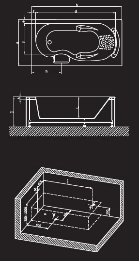 180 x 85 x 60 h. Jakuzi Lüx